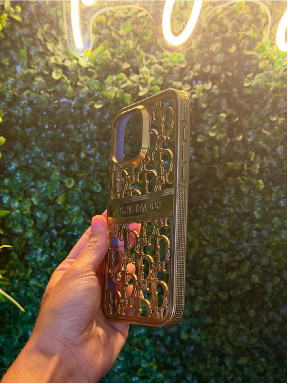 Women's Christian Dior Phone Case iPhone 15 Pro Max Golden